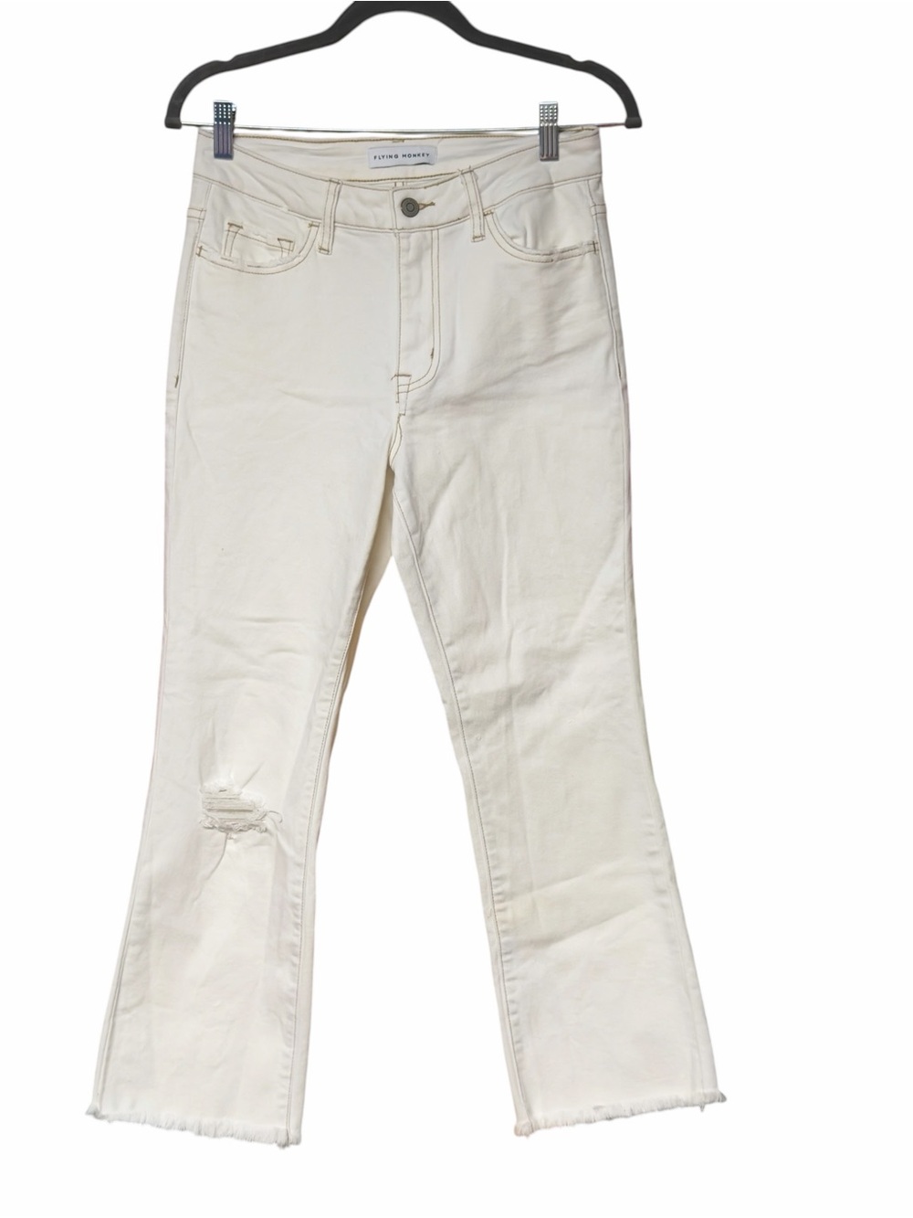 Flying Monkey Cream Distressed Flare Jeans size 6